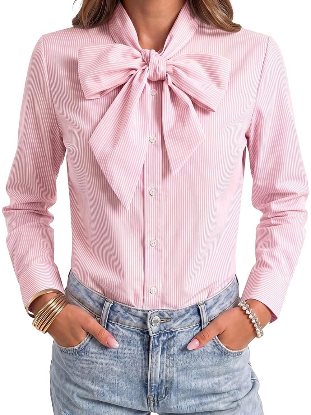 Pink Striped Bow-Tie Button Down Shirt